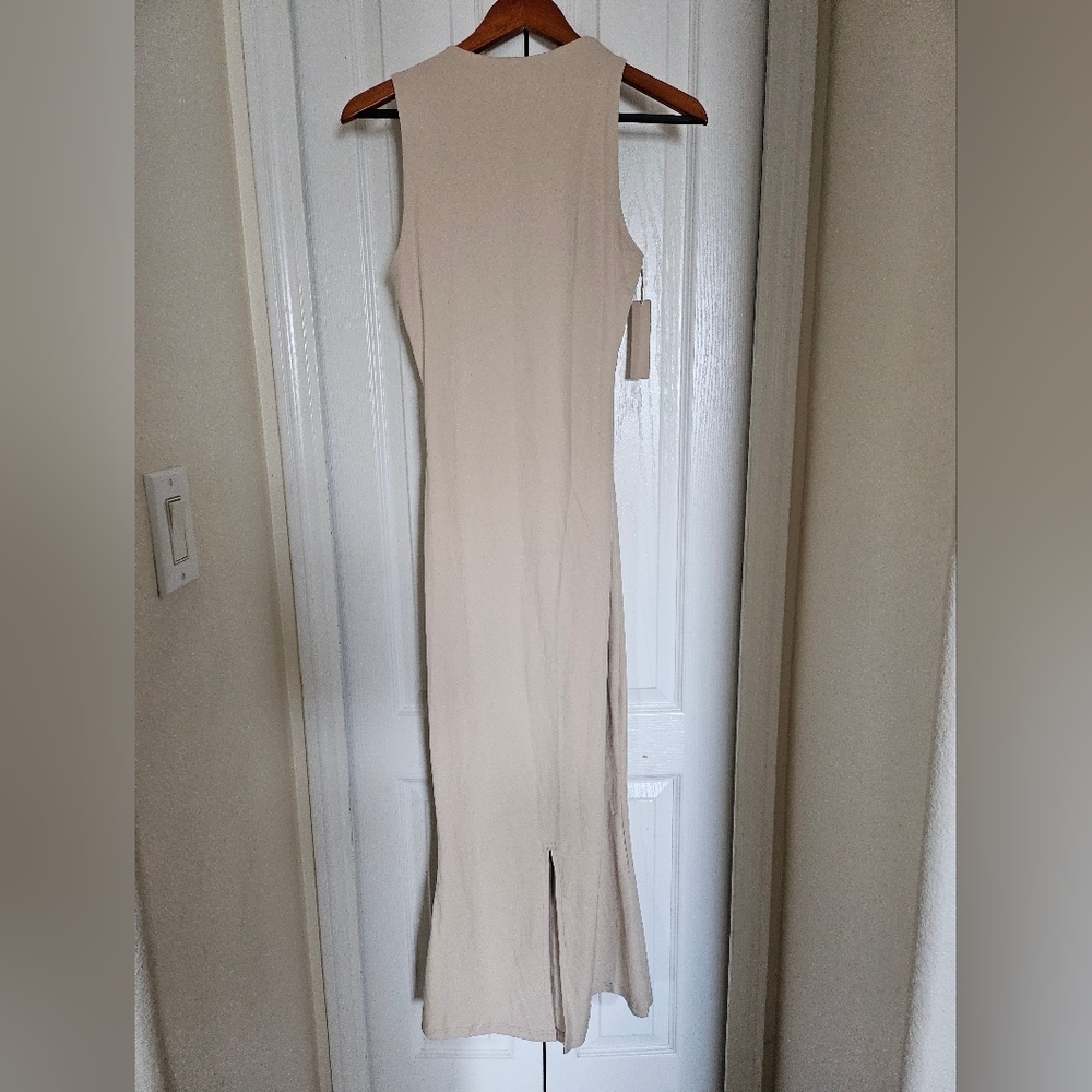 Vilanva Nude Bodycon Maxi Dress XL Spaghetti Strap Stretch Slip Dress Minimalist - Picture 9 of 11